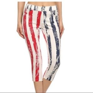 Striped Red & Navy Capri Leggings - Women's